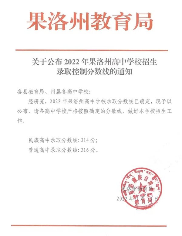 2023年果洛州中考錄取分數線,果洛州各高中錄取分數線一覽表