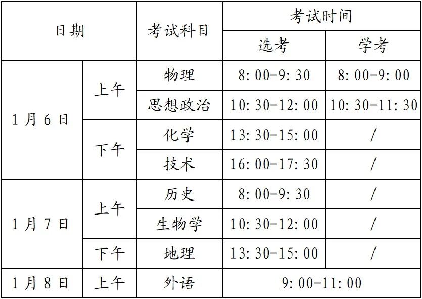 2024年浙江高中學業水平考試具體時間安排