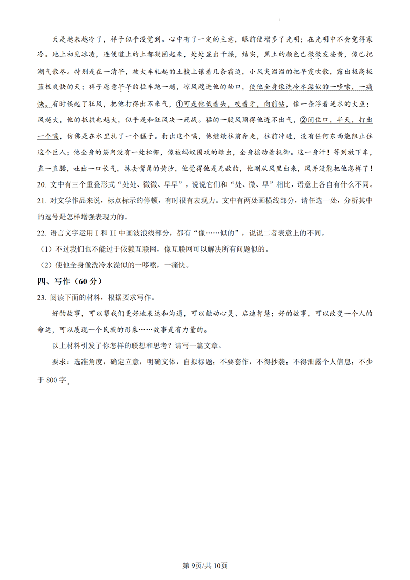 2024年高考語文試卷真題及答案解析(新高考一卷)