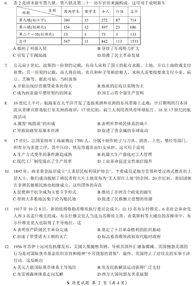 2025年四川高考歷史試卷真題及答案解析(完整版)